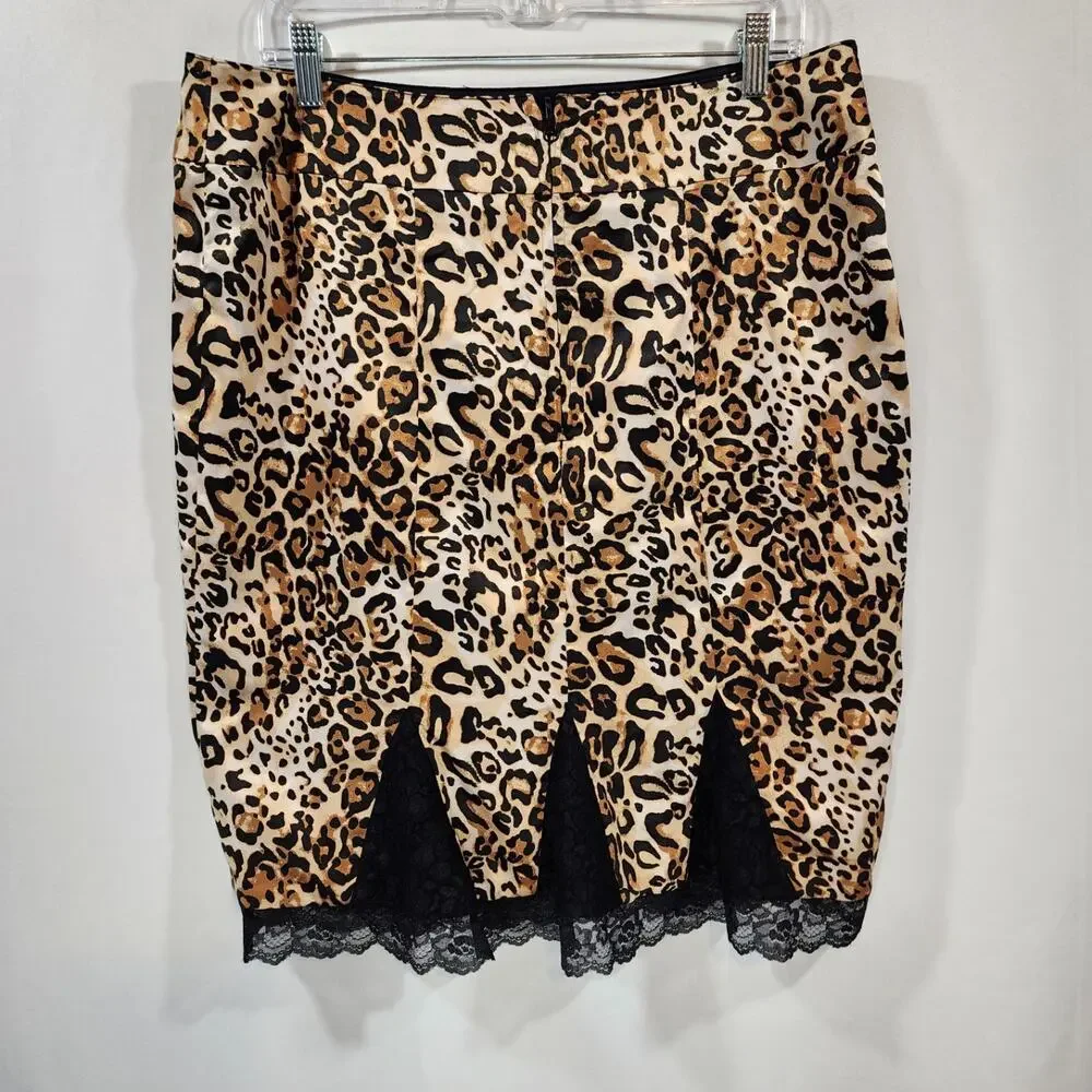 Robertson Los Angeles satin animal print reversable lace trim skirt womans sz 14
